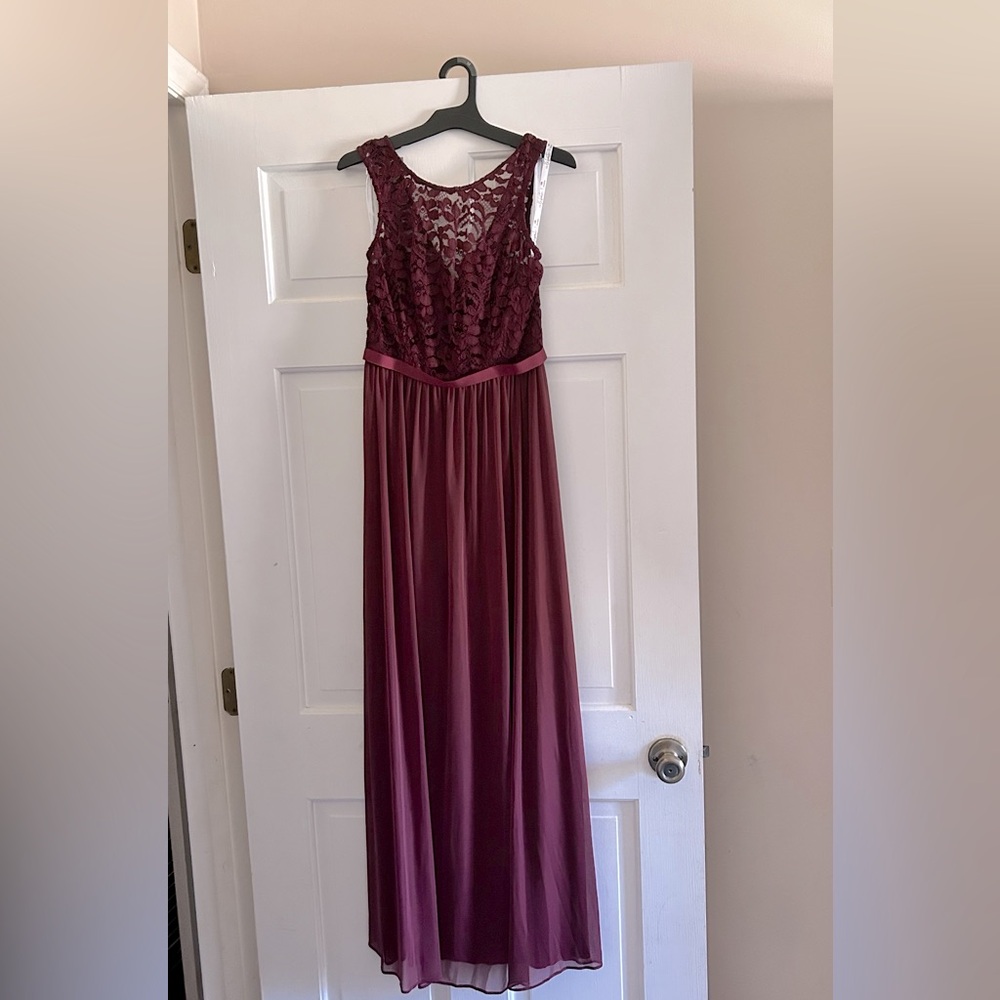 cap sleeve lace and mesh long girls dress (Wine)